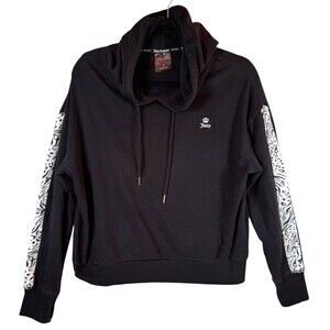 Juicy Couture Sport Hoodie Women's Small Black Pullover Fleece Thumbholes Y2K‎